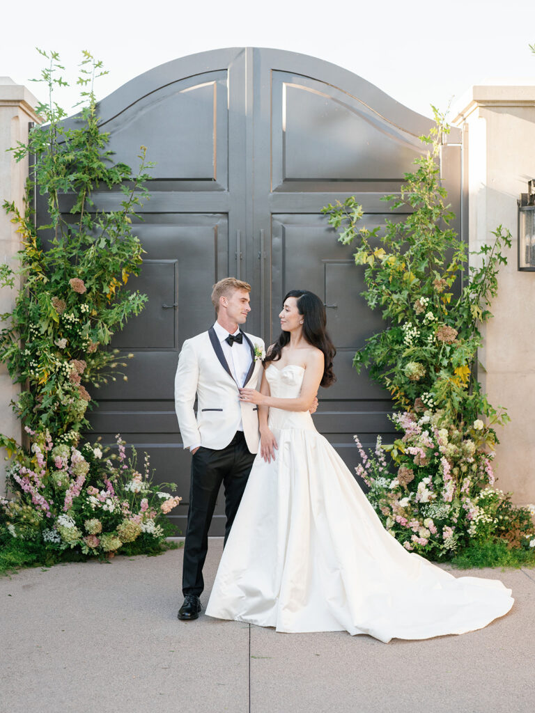 Neutral and light pink toned wedding reception decor with European influence at one of San Diego's best venues Monserate Winery, designed by wedding planner Bryce Gaston Events. 
